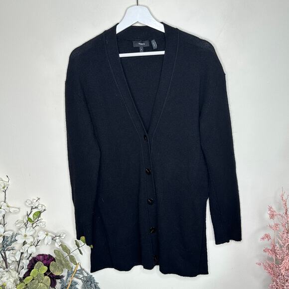 THEORY Long Cardigan in Cashmere Black {BB2} - Picture 4 of 7